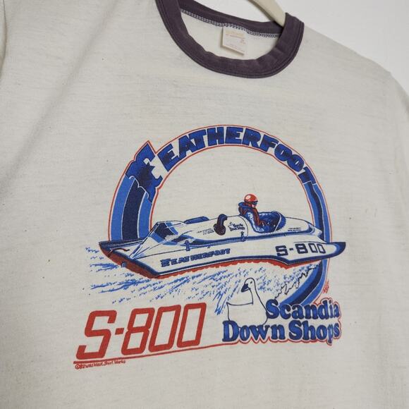 Vintage 70s 80s Ringer Featherfoot Scandia Down Shops Boat Racing Sportswear Med - Picture 7 of 9
